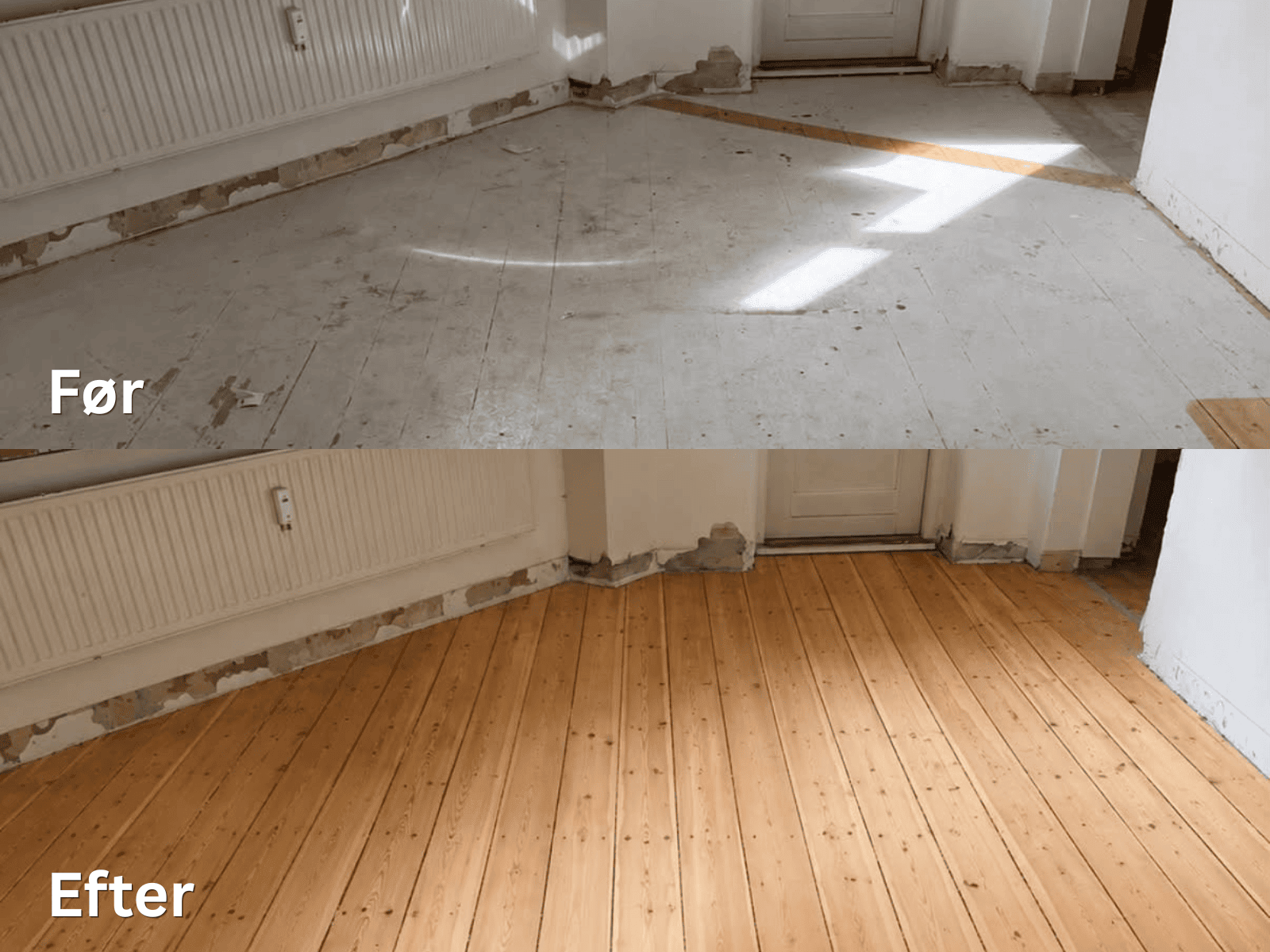 Trægulv på Amager efter gulvafhøvling og lakering